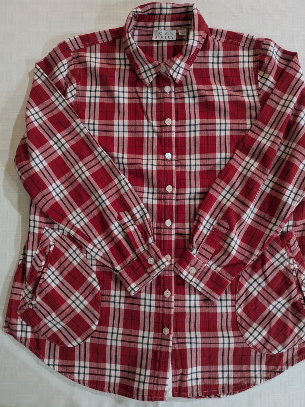Joan Rivers Red White & Black Plaid Button-Down Shirt L